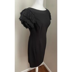 Calvin Klein Sheath Dress 8 Black‎ Fringe Glamour Puff Cocktail Gatsby Holiday